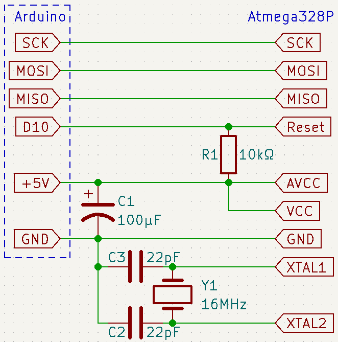 Cirkvito por programi la Atmega-an per la Arduino